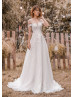 Ivory Beaded Lace Tulle Keyhole Back Vintage Wedding Dress